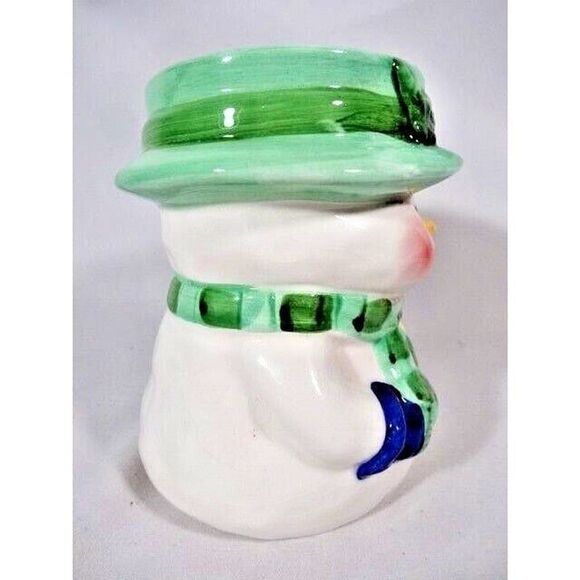 Happy Snowman Utensil Holder Vase Toothbrush Holder Ceramic 4.5 x 3.75-in NEW - Picture 4 of 6